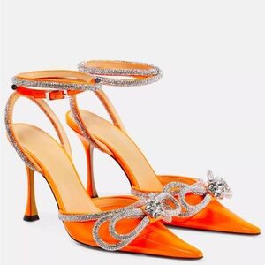 Mach & Mach Women’s double Bow Crystal Embellished Pumps 37.5 Bright Orange